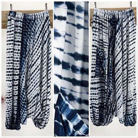 Apau ~ Gender Fluid Aladdin Gypsy Shibori Tie Dyed Rayon Pants - Picture 5 of 16